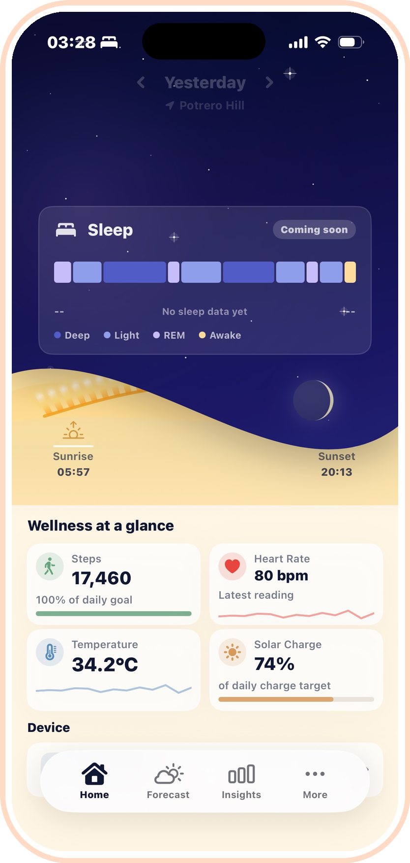 Ray companion app, sleep stages view